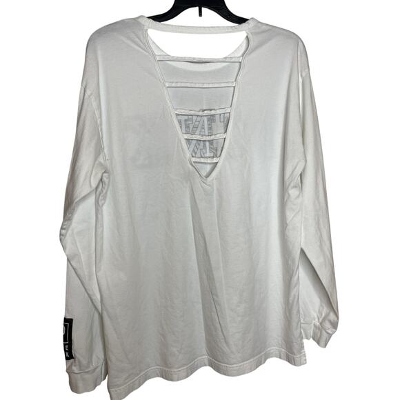 Victorias Secret Pink White Graphic Tee with Strappy Back Large - Picture 2 of 6